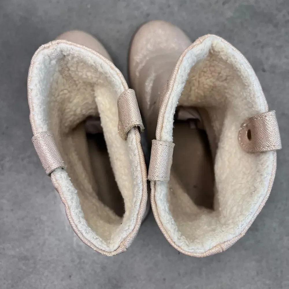 Childrens Place Gold shimmer mid shaft girls fur lined boots size 1 shoes